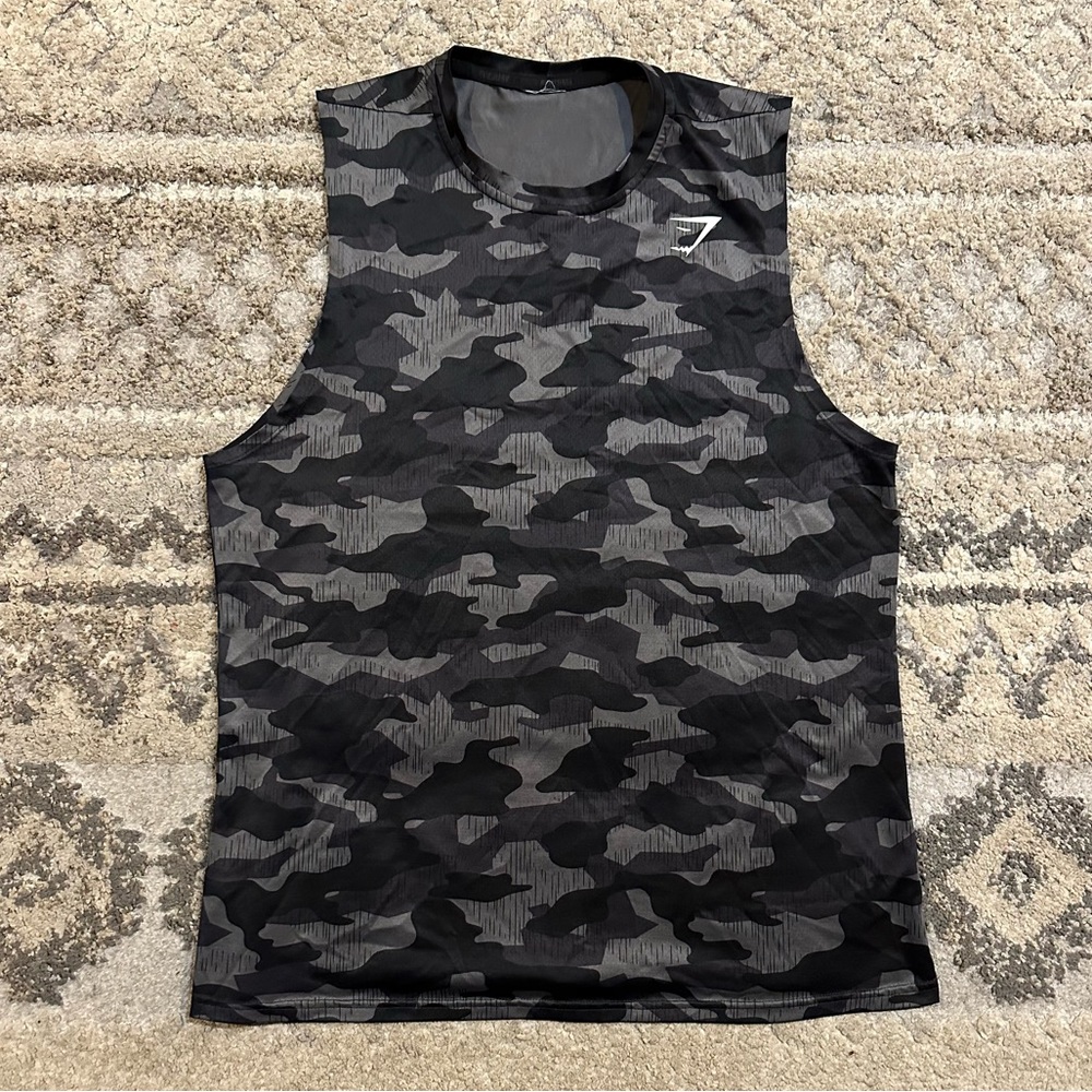 Gymshark Black Camo Sleeveless Mesh Shirt Medium